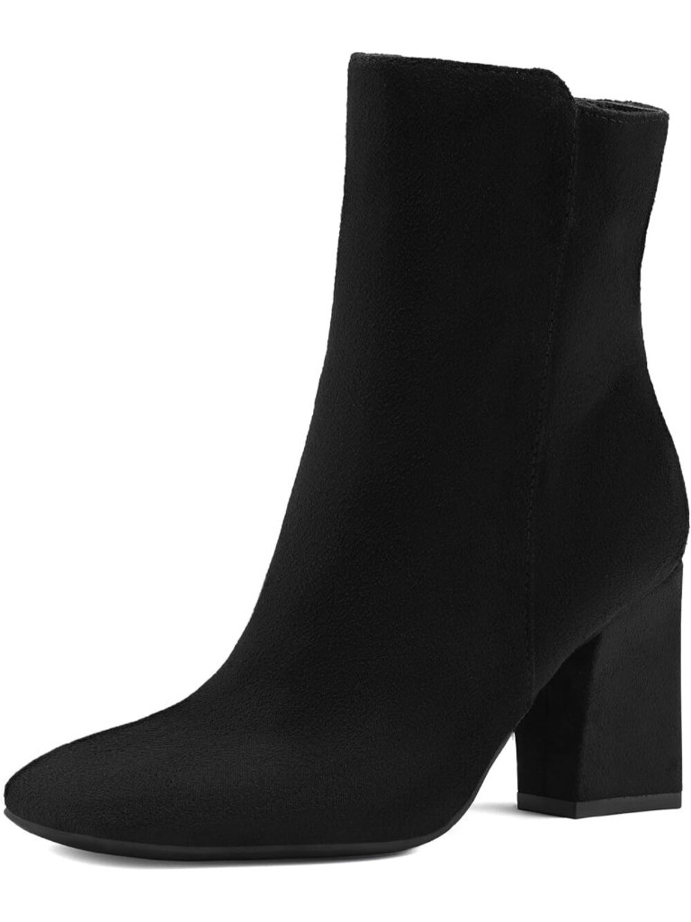 Women's Black Ankle Boots Square Toe GoGo Boots Chunky Block Heel Mid Calf